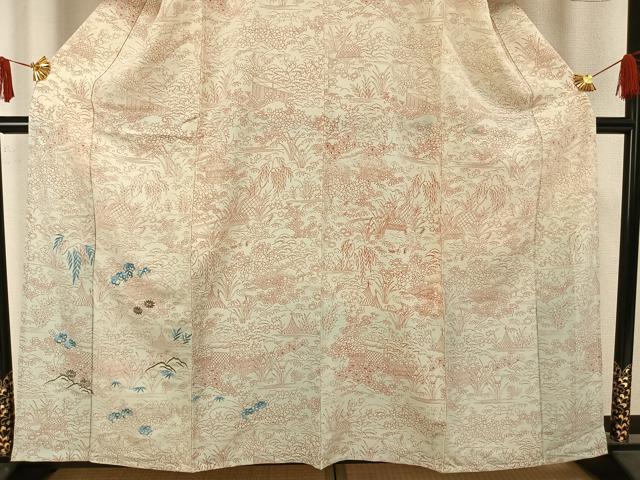 平和屋着物▽訪問着　単衣　刺繍　風景草花文　正絹　逸品　AAAZ9401fy