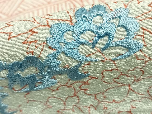 平和屋着物▽訪問着　単衣　刺繍　風景草花文　正絹　逸品　AAAZ9401fy