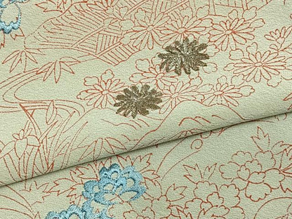 平和屋着物▽訪問着　単衣　刺繍　風景草花文　正絹　逸品　AAAZ9401fy