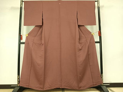 平和屋着物▽上質な色無地　単衣　市松地紋　小豆色　正絹　逸品　AAAZ9403fy