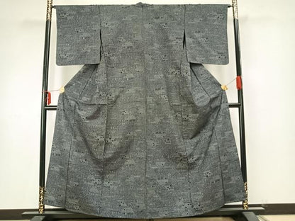 平和屋着物▽上質な紬　単衣　風景文　正絹　逸品　AAAZ9404fy