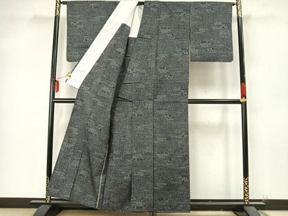 平和屋着物▽上質な紬　単衣　風景文　正絹　逸品　AAAZ9404fy