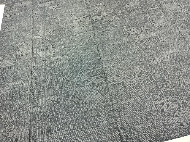 平和屋着物▽上質な紬　単衣　風景文　正絹　逸品　AAAZ9404fy