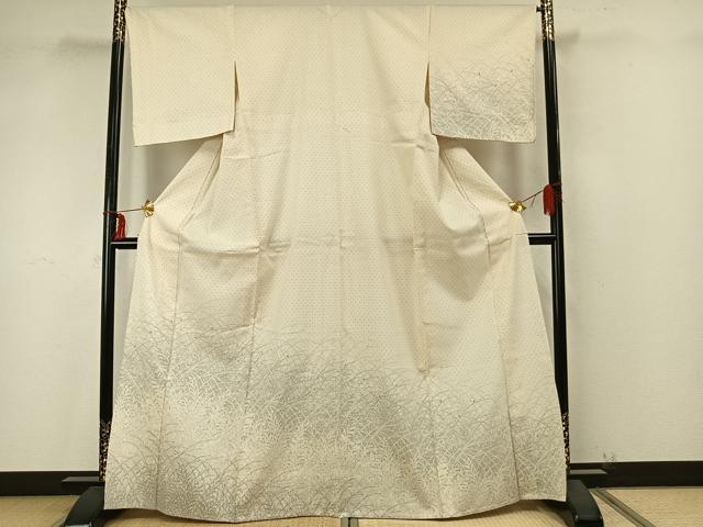 平和屋着物▽訪問着 単衣 紬地 草葉文 正絹 逸品 AAAZ9405fy