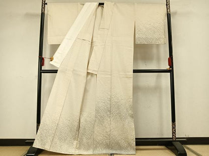 平和屋着物▽訪問着 単衣 紬地 草葉文 正絹 逸品 AAAZ9405fy