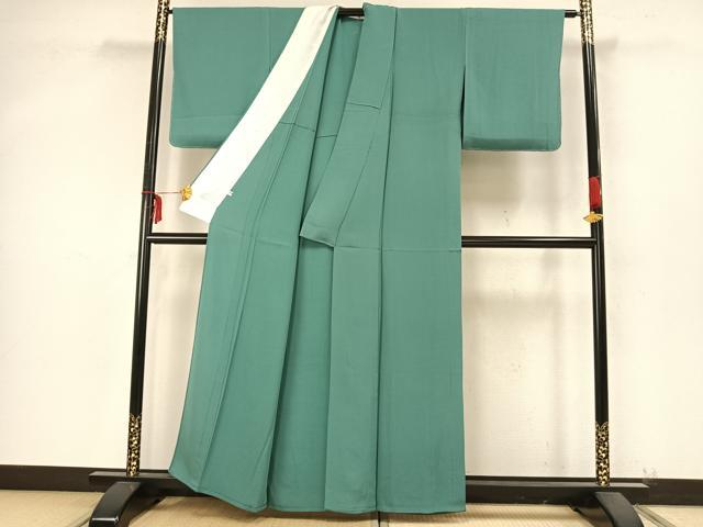 平和屋着物▽上質な色無地　単衣　木賊色　正絹　逸品　未使用　AAAZ9406fy