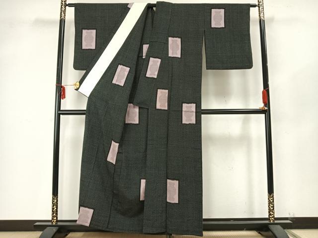 平和屋着物▽お召 単衣 色紙文 正絹 逸品 AAAZ9407fy