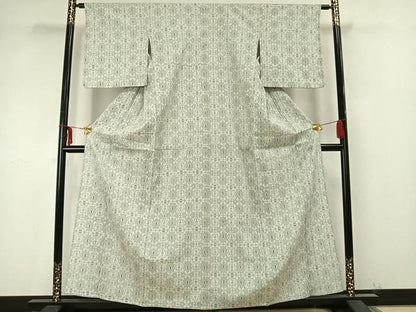 平和屋着物▽本塩沢 単衣 幾何学文 正絹 逸品 AAAZ9408fy