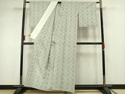 平和屋着物▽本塩沢 単衣 幾何学文 正絹 逸品 AAAZ9408fy