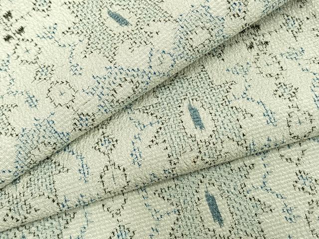 平和屋着物▽本塩沢 単衣 幾何学文 正絹 逸品 AAAZ9408fy