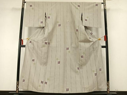 平和屋着物▽上質な紬　単衣　幾何学文様　正絹　逸品　AAAZ9409fy