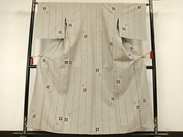 平和屋着物▽上質な紬　単衣　幾何学文様　正絹　逸品　AAAZ9409fy