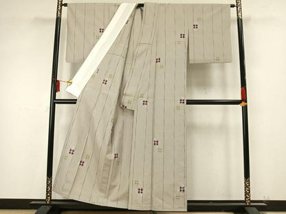 平和屋着物▽上質な紬　単衣　幾何学文様　正絹　逸品　AAAZ9409fy