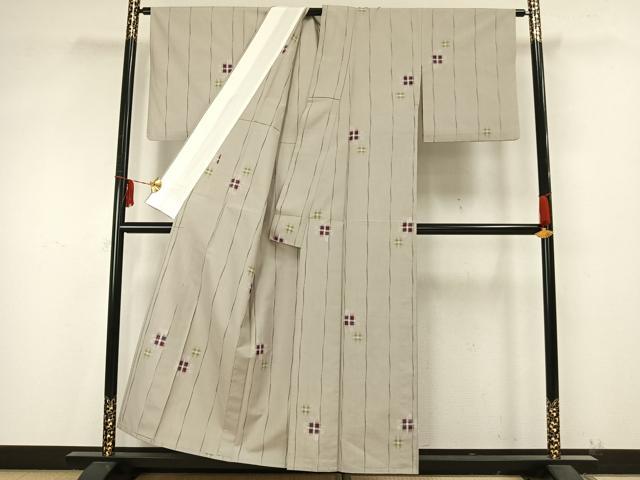 平和屋着物▽上質な紬　単衣　幾何学文様　正絹　逸品　AAAZ9409fy