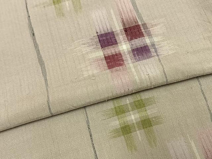平和屋着物▽上質な紬　単衣　幾何学文様　正絹　逸品　AAAZ9409fy