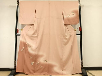 平和屋着物▽訪問着 単衣 総刺繍 草花文 暈し染め 正絹 逸品 AAAZ9410fy