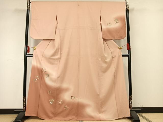 平和屋着物▽訪問着 単衣 総刺繍 草花文 暈し染め 正絹 逸品 AAAZ9410fy