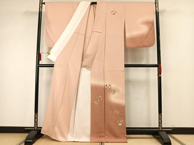 平和屋着物▽訪問着 単衣 総刺繍 草花文 暈し染め 正絹 逸品 AAAZ9410fy