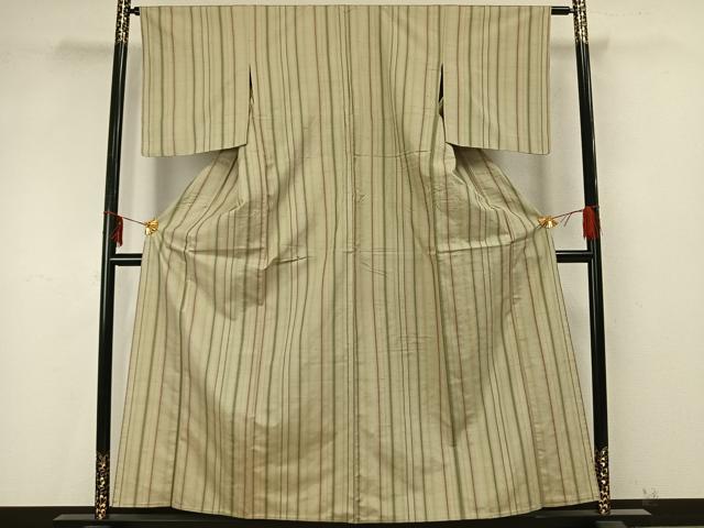 平和屋着物▽上質な紬 単衣 縞 正絹 逸品 AAAZ9411fy