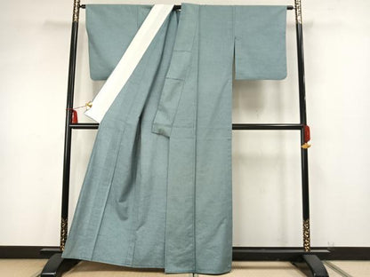平和屋着物▽本加賀友禅作家 談義所栄二 紬 単衣 色無地 千草色 反端付き 正絹 逸品 AAAZ9412fy