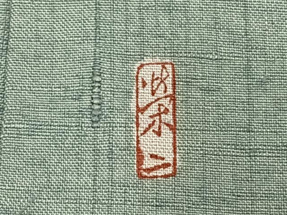 平和屋着物▽本加賀友禅作家 談義所栄二 紬 単衣 色無地 千草色 反端付き 正絹 逸品 AAAZ9412fy