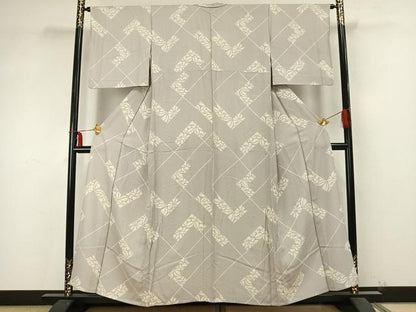 平和屋着物▽上質な小紋　単衣　抽象草花文　正絹　逸品　AAAZ9413fy