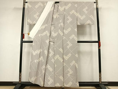 平和屋着物▽上質な小紋　単衣　抽象草花文　正絹　逸品　AAAZ9413fy