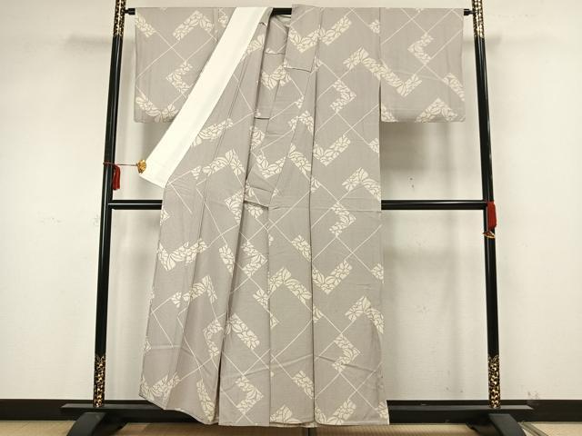 平和屋着物▽上質な小紋　単衣　抽象草花文　正絹　逸品　AAAZ9413fy