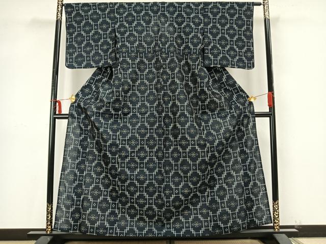平和屋着物▽本場琉球絣 単衣 色紙花文 正絹 逸品 AAAZ9415fy