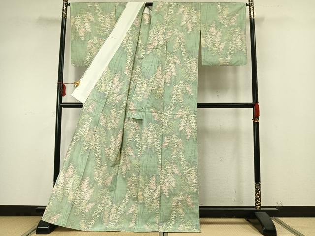 平和屋着物▽上質な紬 単衣 松文 正絹 逸品 AAAZ9417fy