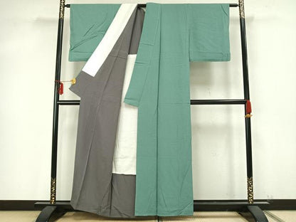 平和屋着物▽上質な色無地 単衣 薄青色 反端付き 正絹 逸品 AAAZ9418fy