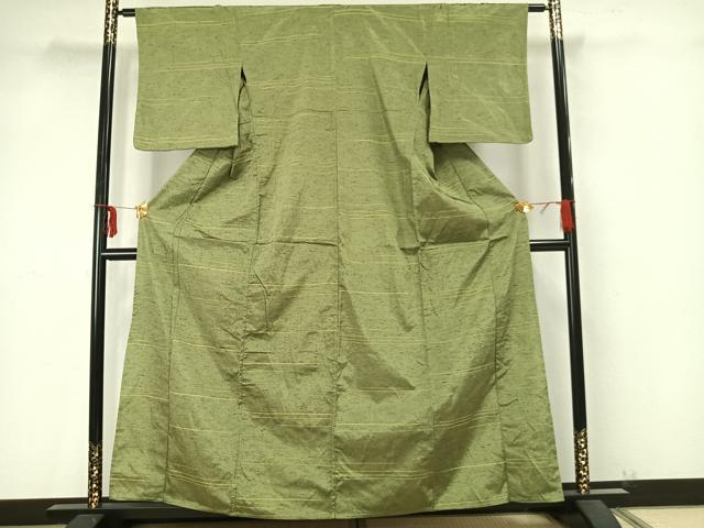 平和屋着物▽上質な紬　単衣　横縞　正絹　逸品　AAAZ9419fy