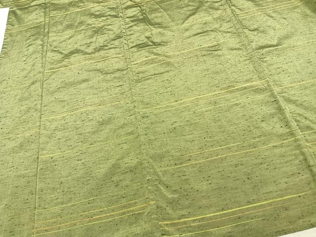 平和屋着物▽上質な紬　単衣　横縞　正絹　逸品　AAAZ9419fy