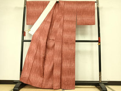 平和屋着物▽上質な紬 単衣 花織 幾何学文 正絹 逸品 AAAZ9421fy