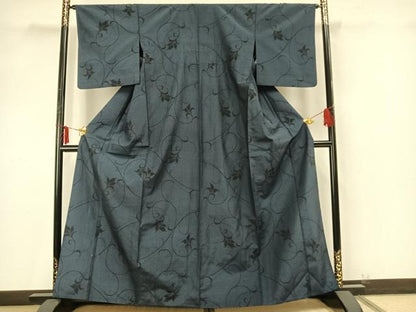 平和屋着物▽本塩沢 単衣 花唐草文 正絹 逸品 AAAZ9422fy
