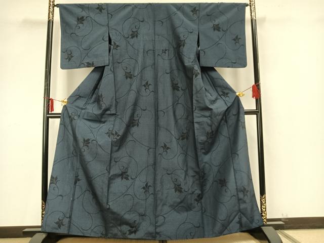 平和屋着物▽本塩沢 単衣 花唐草文 正絹 逸品 AAAZ9422fy
