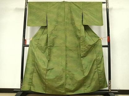 平和屋着物▽上質な紬 単衣 菱文 正絹 逸品 未使用 AAAZ9423fy