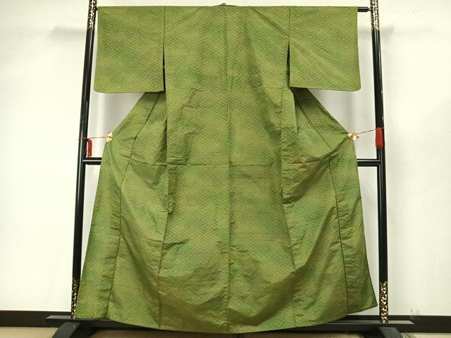 平和屋着物▽上質な紬 単衣 菱文 正絹 逸品 未使用 AAAZ9423fy