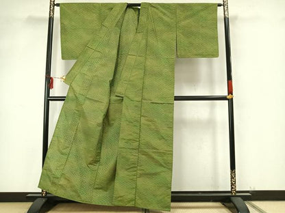 平和屋着物▽上質な紬 単衣 菱文 正絹 逸品 未使用 AAAZ9423fy