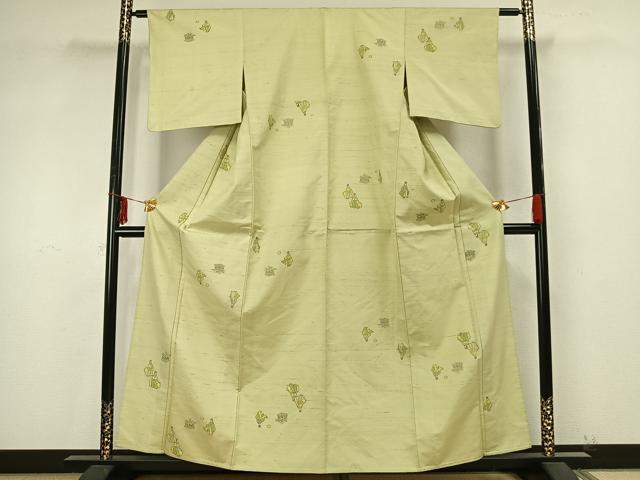 平和屋着物▽京の名門・菱屋六右ェ門　紬　単衣　人物文　正絹　逸品　AAAZ9424fy