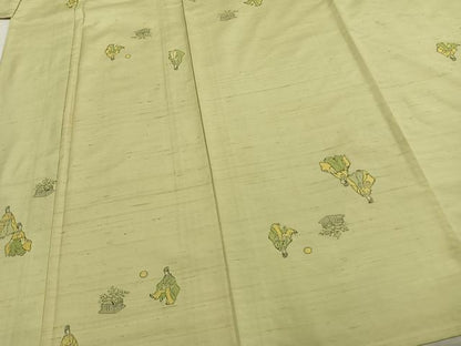 平和屋着物▽京の名門・菱屋六右ェ門　紬　単衣　人物文　正絹　逸品　AAAZ9424fy