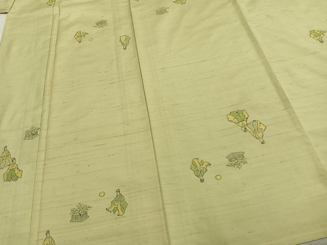平和屋着物▽京の名門・菱屋六右ェ門　紬　単衣　人物文　正絹　逸品　AAAZ9424fy