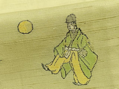 平和屋着物▽京の名門・菱屋六右ェ門　紬　単衣　人物文　正絹　逸品　AAAZ9424fy