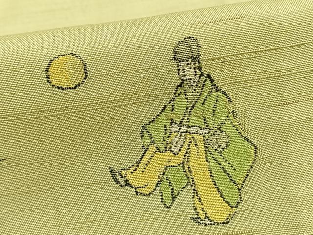平和屋着物▽京の名門・菱屋六右ェ門　紬　単衣　人物文　正絹　逸品　AAAZ9424fy