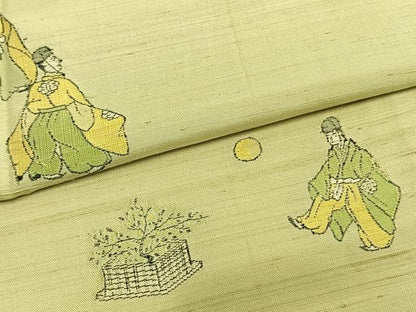 平和屋着物▽京の名門・菱屋六右ェ門　紬　単衣　人物文　正絹　逸品　AAAZ9424fy