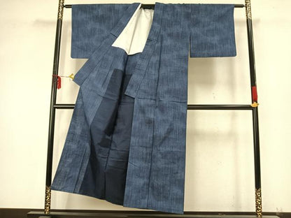 平和屋着物▽上質な紬 単衣 縞 正絹 逸品 AAAZ9426fy