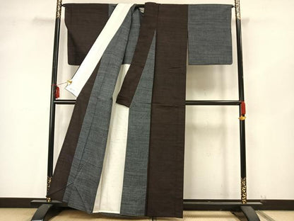 平和屋着物▽上質な紬 単衣 霞文 やまと誂製 正絹 逸品 AAAZ9427fy