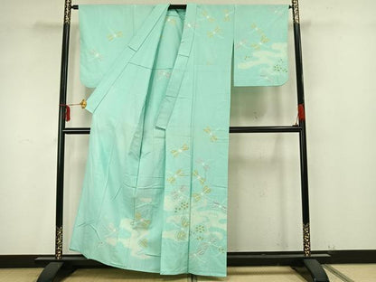 平和屋着物▽訪問着 単衣 紬地 絞り 勝虫 正絹 逸品 AAAZ9428fy