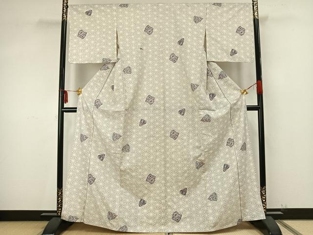 平和屋着物▽上質な紬 単衣 花唐草文 正絹 逸品 AAAZ9430fy
