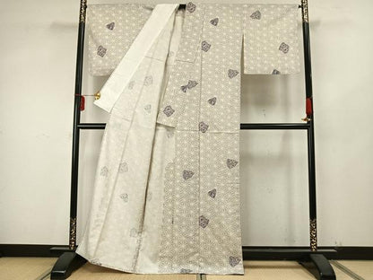 平和屋着物▽上質な紬 単衣 花唐草文 正絹 逸品 AAAZ9430fy